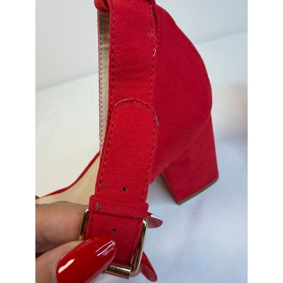 Torrid Two Strap Womens Size 10.5W Red Suede Open Toe Heeled Sandals Shoes - Picture 14 of 16